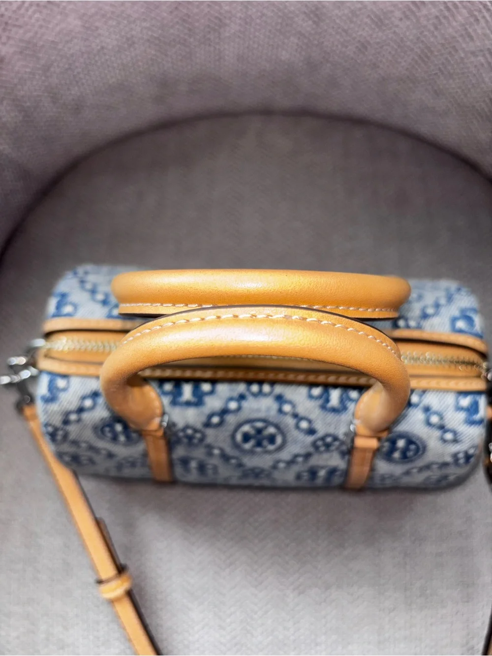 Tory Burch T Monogram Denim Mini Barrel Bag